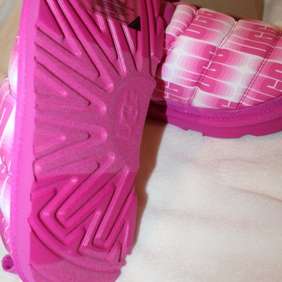 NIB UGG YOUTH 6 WOMEN'S 7.5-8 TASMAN‎ ALL OVER PRINT QUILTED SLIPPERS PINK WHITE - Picture 5 of 7